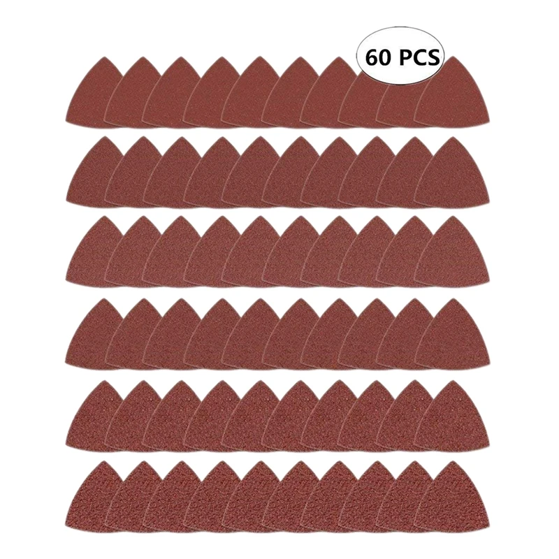 

New 60pcs Triangular Hook and Loop Triangle-Sandpaper, Fit 3-1/8 Inch Oscillating Multi Tool Sanding Pad, Assorted 40 60 80 10