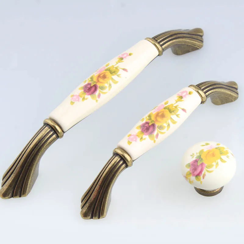 

96mm 128mm Fashion rural ceramic kitchen cabinet cupboard door handles antique brozne drawer shoe cabinet dresser knobs pulls 5"