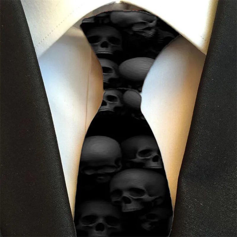 Fashion Flame 3D Printed Men\'s Tie Skull Creative Festival Polyester Ties Party Wedding 8 cm Necktie For Men Unisex Gravata