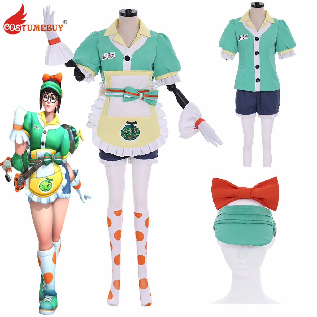 

CostumeBuy Game OW Mei Cosplay Costume Honeydew Skin Suit 2019 OW Mei Halloween Carnival Maid Costumes L920