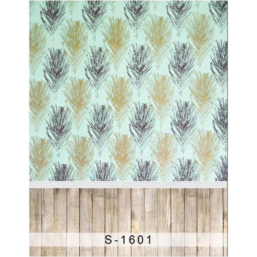 

Gold Black Feather Patterns Printed Light Blue Wall Photography Background for Kids Baby Photo Studio Backdrops Wooden Floor