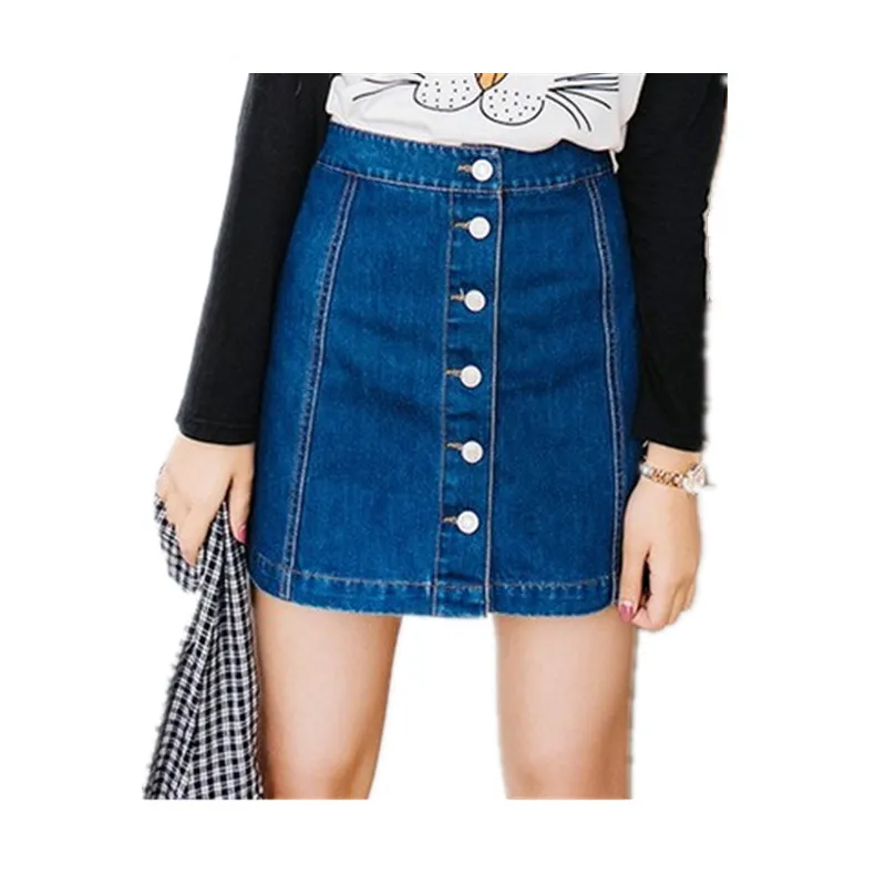 OLGITUM 2020 Fashion Women Vintage A-line Pencil Jeans Skirt Front Button High Waist Denim Skirt Female Ladies Jupe SK123