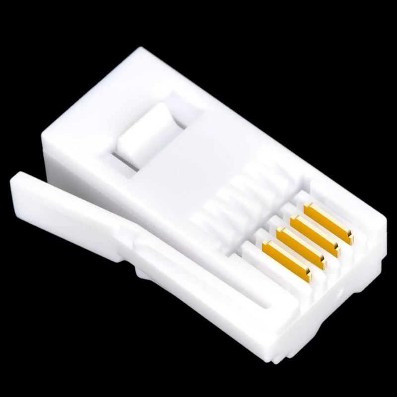 CNCOB 6P4C British crystal head, telephone line connector RJ11 modular plug Cat3 4-pin connector, bending resistant shrapnel