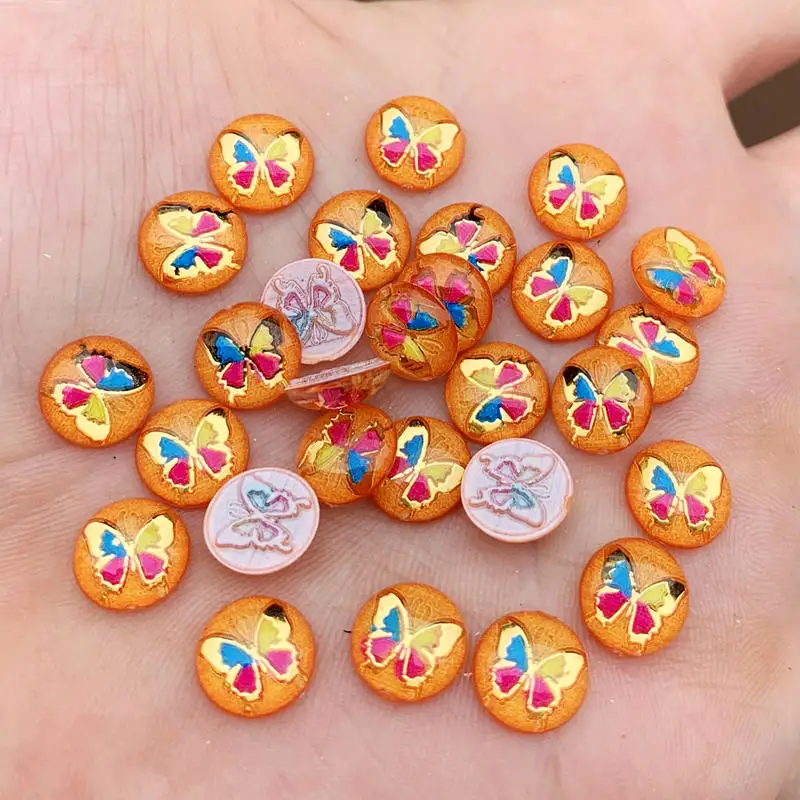 80pcs 10 millimetri Farfalla Colorata e Rotondo di Flatback Con Strass applique pietre e cristalli Cabochon Pulsante di nozze FAI DA TE-B31