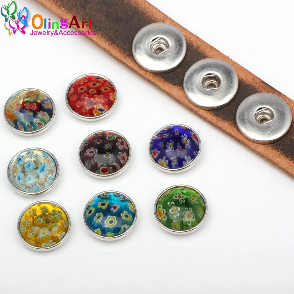 

OlingArt 16mm Glass Thousand flowers stone 12pcs / lot ring semi-circular flat candy colored mixed color DIY jewelry making NEW