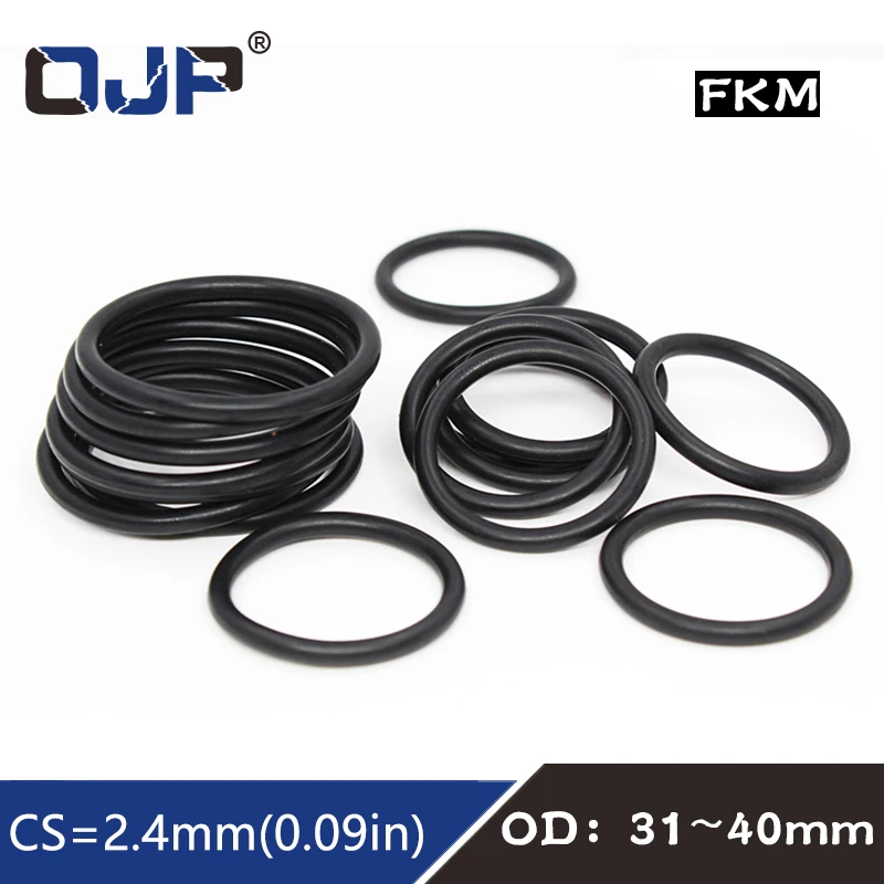 5PCS/lot Fluorine rubber Ring Black FKM Oring Seal CS:2.4mm OD31/32/33/34/35/36/37/38/39/40mm Rubber O-Ring Seal Oil Ring Gasket