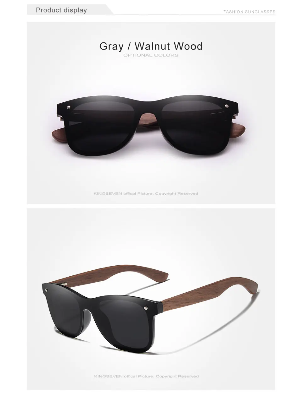 KINGSEVEN 2024 Luxus-Sonnenbrille aus Walnussholz, polarisiertes Holz, Markendesigner, randlos, verspiegelt, quadratisch, Sonnenbrille für Damen/Herren – Detail 6