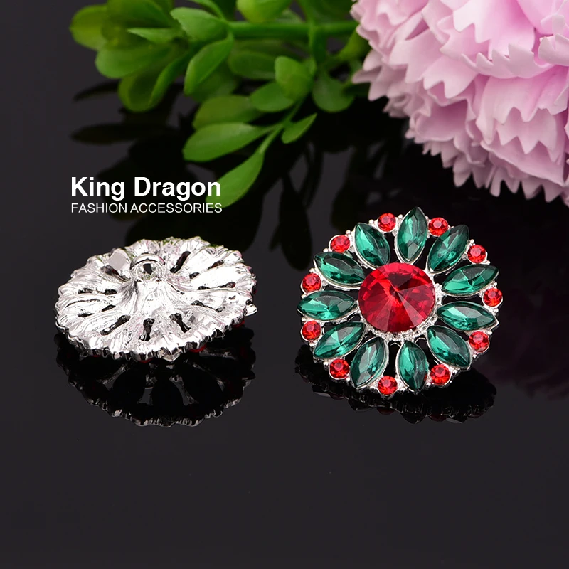 New Arrival Colorful Rhinestone Buttons Decoration Button Shank Back 26MM 5PCS/lot Silver Color KD385