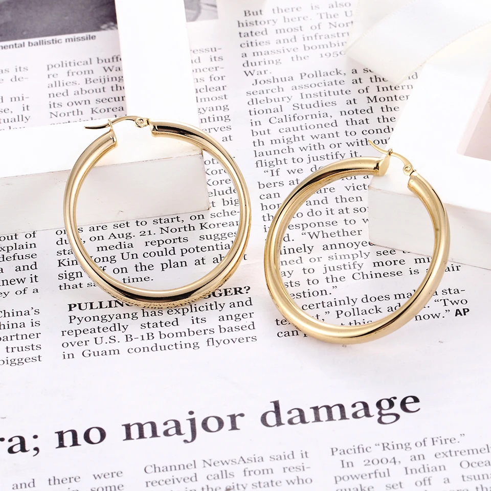 BORASI Classic Large Circle Round Dangle Earrings Gold Color Stainless Steel female Jewelry New Earrings Wedding Gift For Women