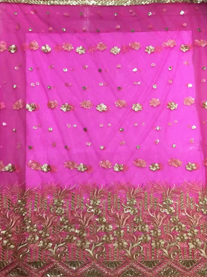 5 Yards/pc Beautiful fuchsia pink french net lace with gold sequins african mesh lace fabric for dress JN2-1