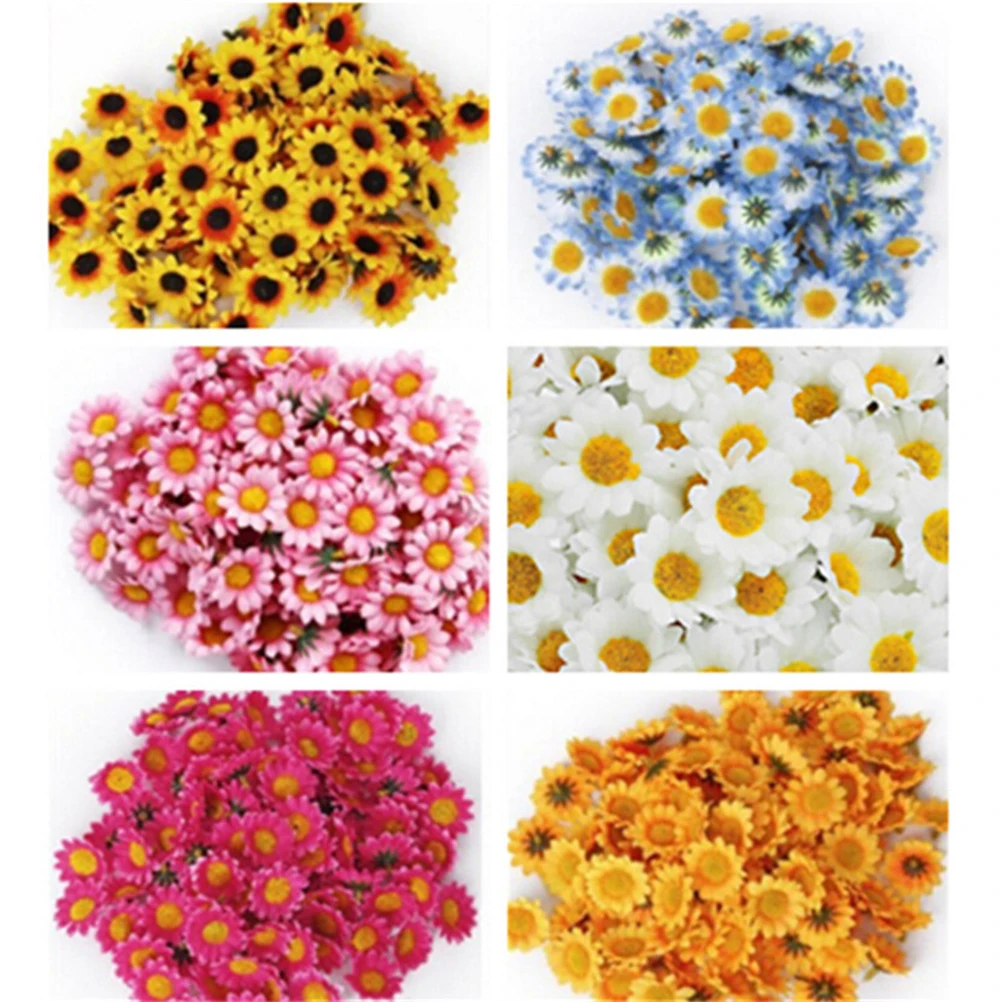 100pcs Handmade Artificial Sunflower DIY Wreath Mini Flower Head For Wedding Decoration Fake Flower