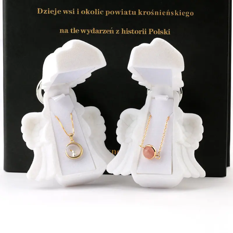 1Piece White Jewelry Box lovely Angel Velvet wedding Ring box Necklace Display Box Gift box Container Case for Jewelry Packaging