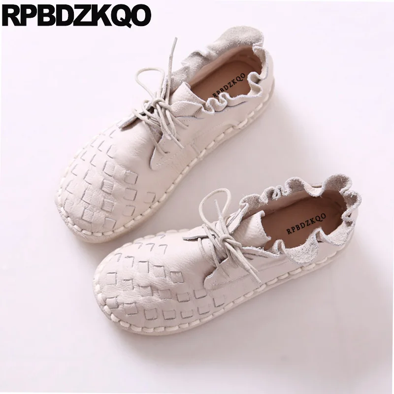 Vintage High Top Round Toe Handmade Wide Fit Women Comfortable Lace Up Designer Traditional Chinese Shoes Woven Mori Girl Flats