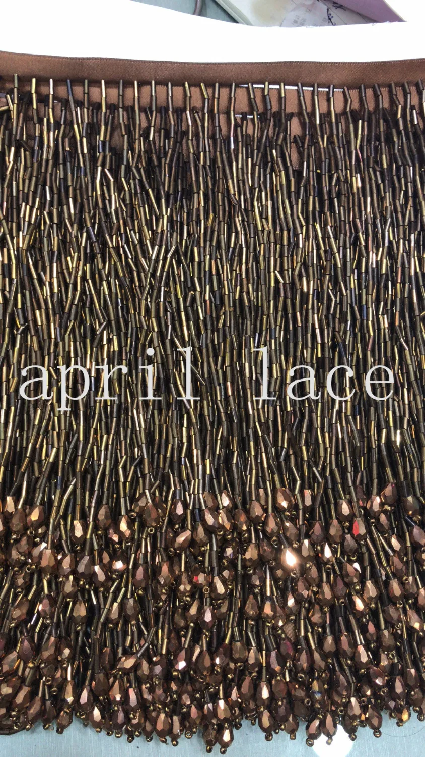 

DX012# 5 yards /bag 15cm width dark coffee brown color pendant beads ribbon fringe tassel for garment/decorative/wedding dress