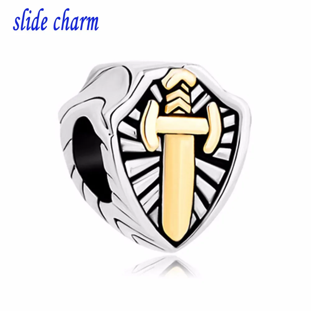 2023 New Slide Charm Free Shipping Religious Knight Sword Shield Cross Charm Beads Fit Pandora Bracelet