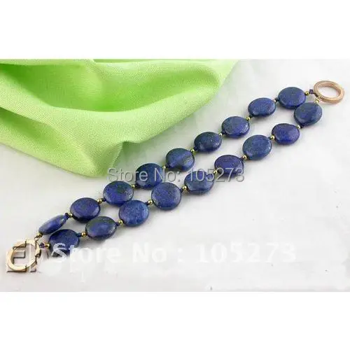 2Row 8inchs AA 14MM Nature Coin Lapis Lazuli Bracelet Bangle Nice Blue Lapis Jewelry Wholesale New Free Shipping FN1620