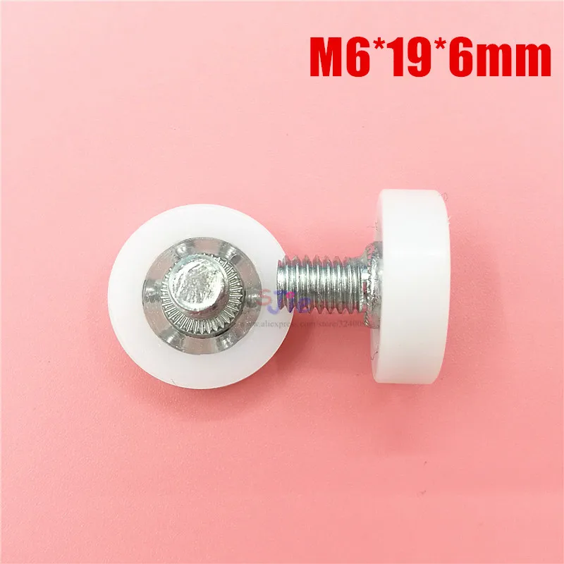6*19*6mm M6 thread Flat type wheelpackage rubber bearing pulley with M6 screw rod For 3D printer drawer refrigerator F type