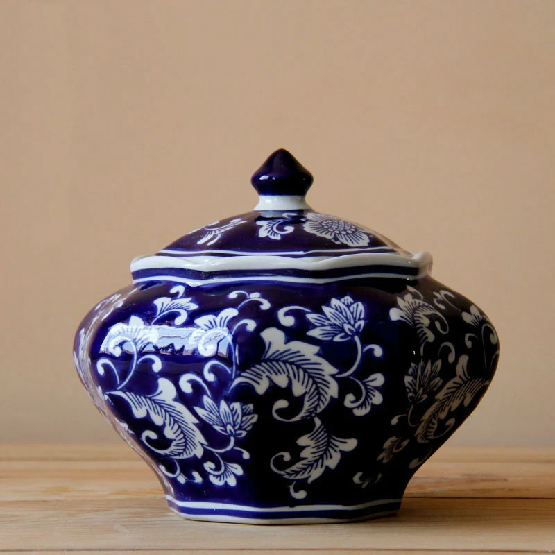 Octagonal Jar Blue And White Porcelain of Jingdezhen Ceramic Storage Tank Decoration Tea Snacks Jars