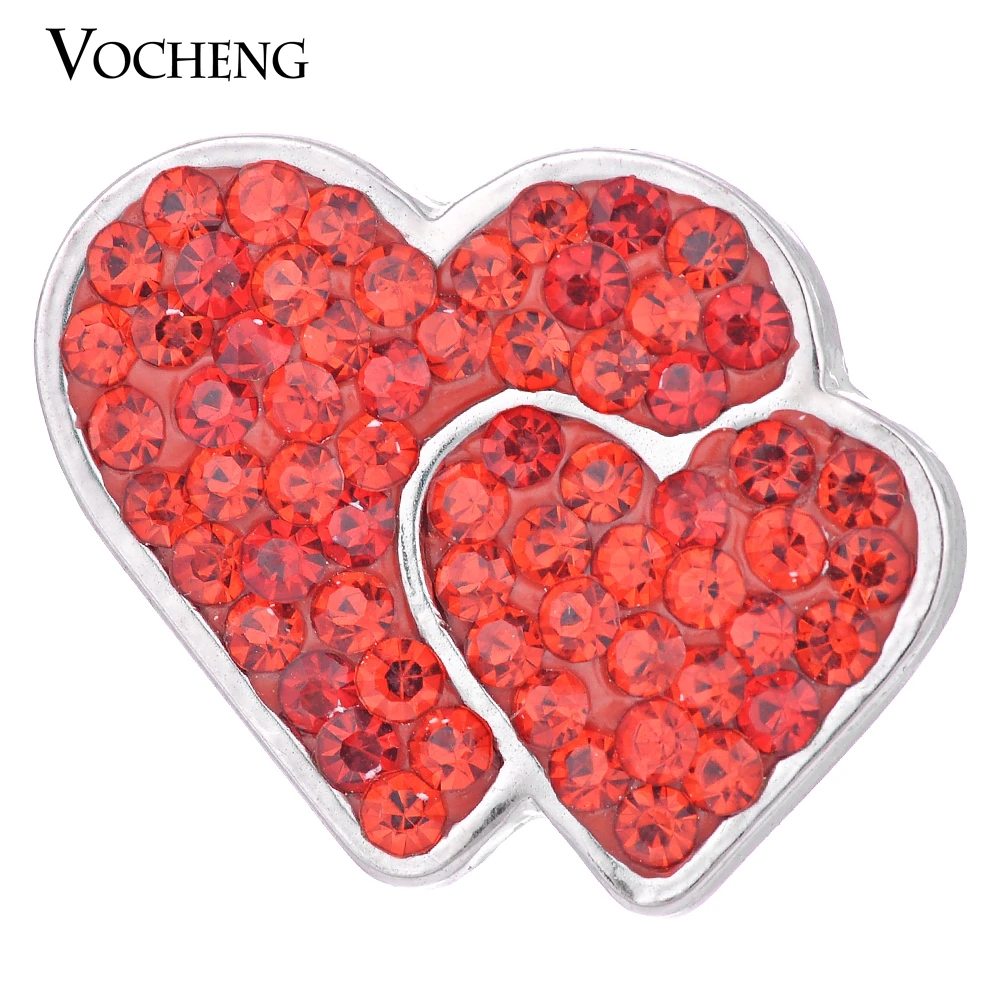 18mm 3 Colors Snap Button Bling Crystal Double Love Heart Button Vocheng Ginger Snap Jewelry Vn-1056