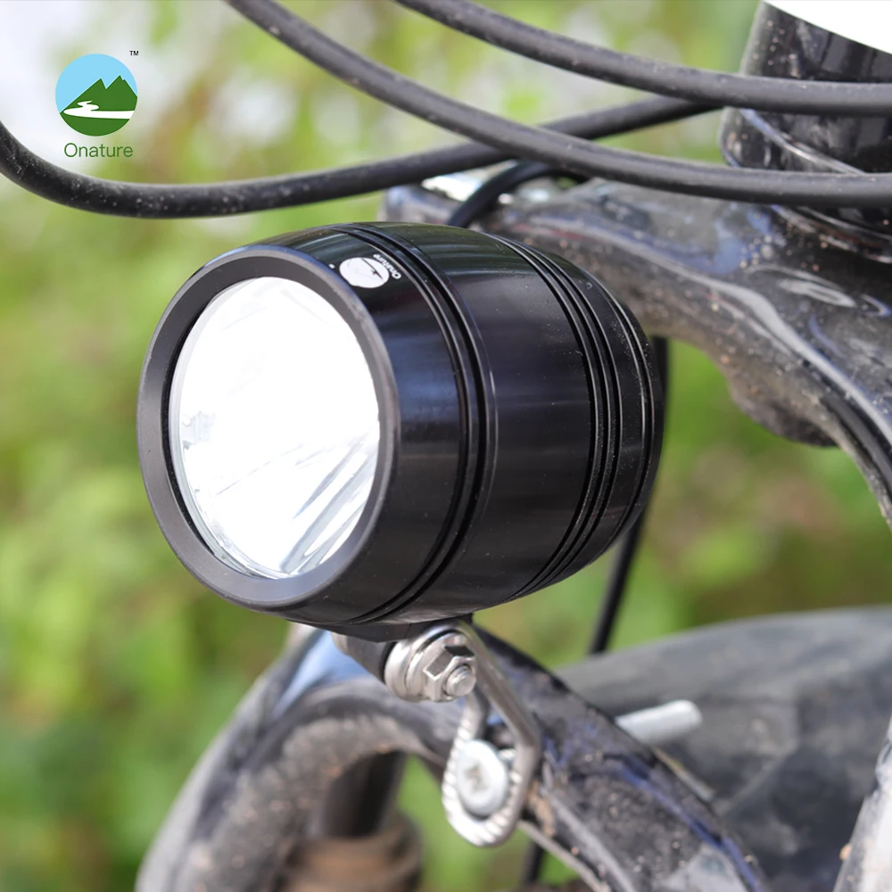 Onature electric bike light headlight 100 lux input DC 12V 36V 48V 52V aluminum led ebike front light electric bike accessories