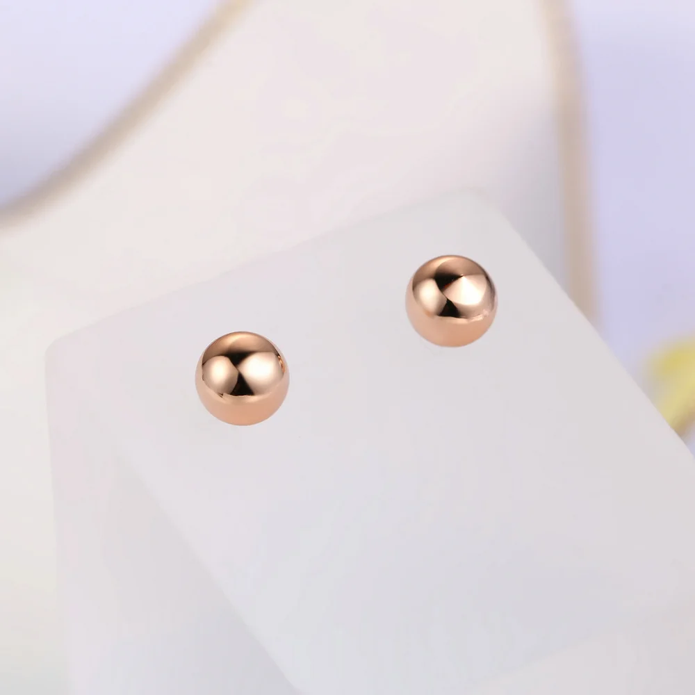 Double Fair Simple Little Metal Ball Stud Earrings For Women Men Daily Classic Rose Gold Color Ear Jewelry Wholesale DFE445M