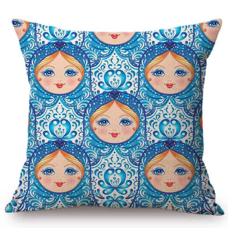 Cute Moscow Souvenir Matryoshka Russian Doll Pattern Home Decoration Sofa Throw Pillow Case Russia Style Linen Cushion Cover