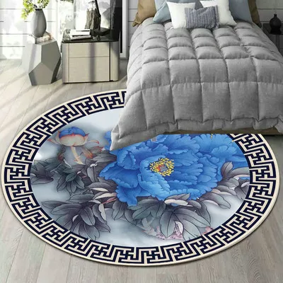 Chinese Retro Round Carpet for Living Room, Coffee Table Blanket, Bedroom Bedside Study Floor Mat, Can Be Machine Washed, New