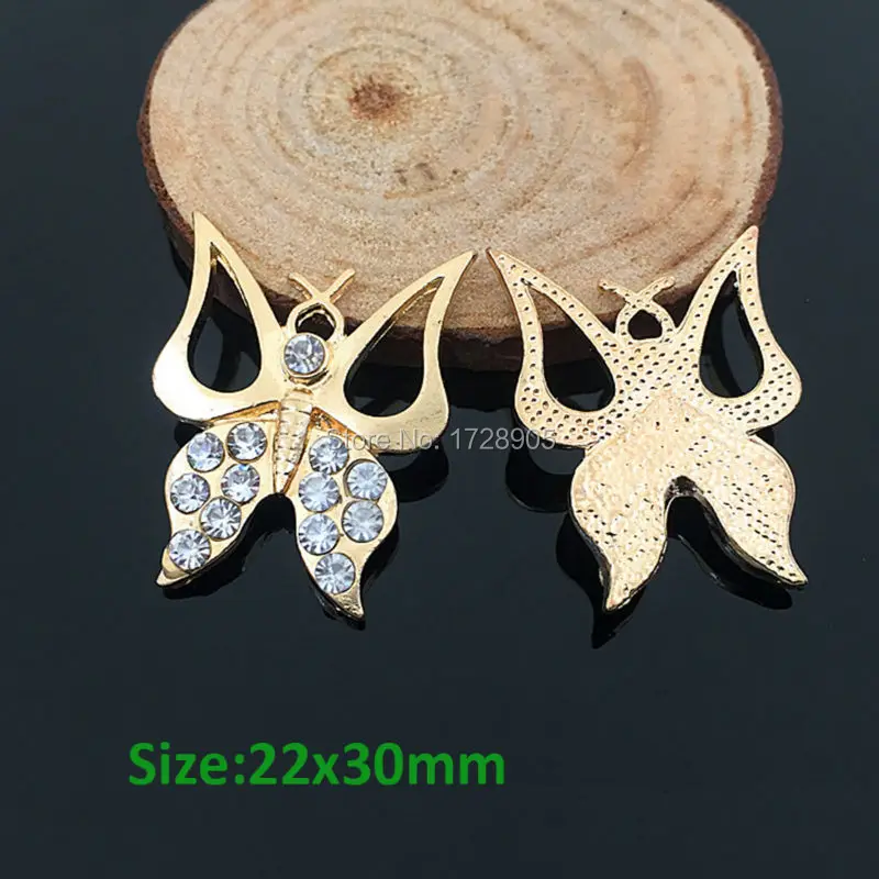 Butterfly Gold Tone 10 pcs 22x30mm Bling Rhinestone Buttons Jewelry Crystal Flatback Embellishment For Hair Accessories nail