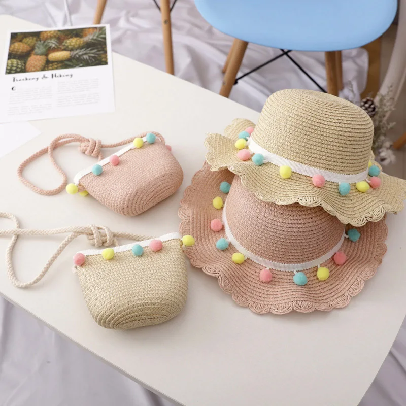 

Fashion Summer Children Straw Hats Colorful Tassel Balls Children Beach Cap Baby Photography Props Baby Girl Hat Sun Visor caps