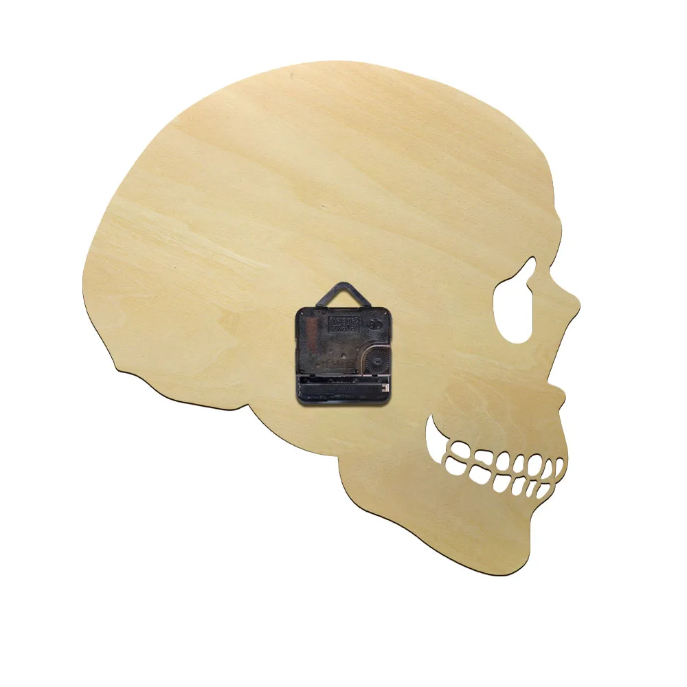 Skull Head Wooden Wall Clock Halloween Horror Skeleton Head Decor Watch Human Facial Bones Dead Skeleton Cranium Wood Art