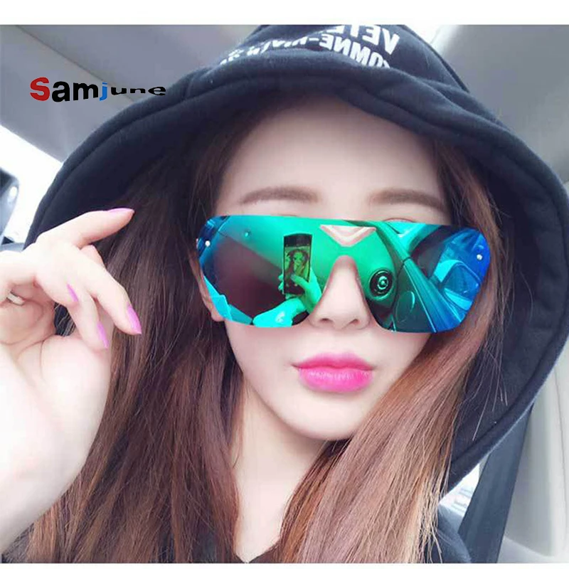 Samjune Outdoor Sports Windproof Sunglasses Man Reflective Coating Mirror Glasses Big Surround Eyewear With Non-Slip Nose Goggle