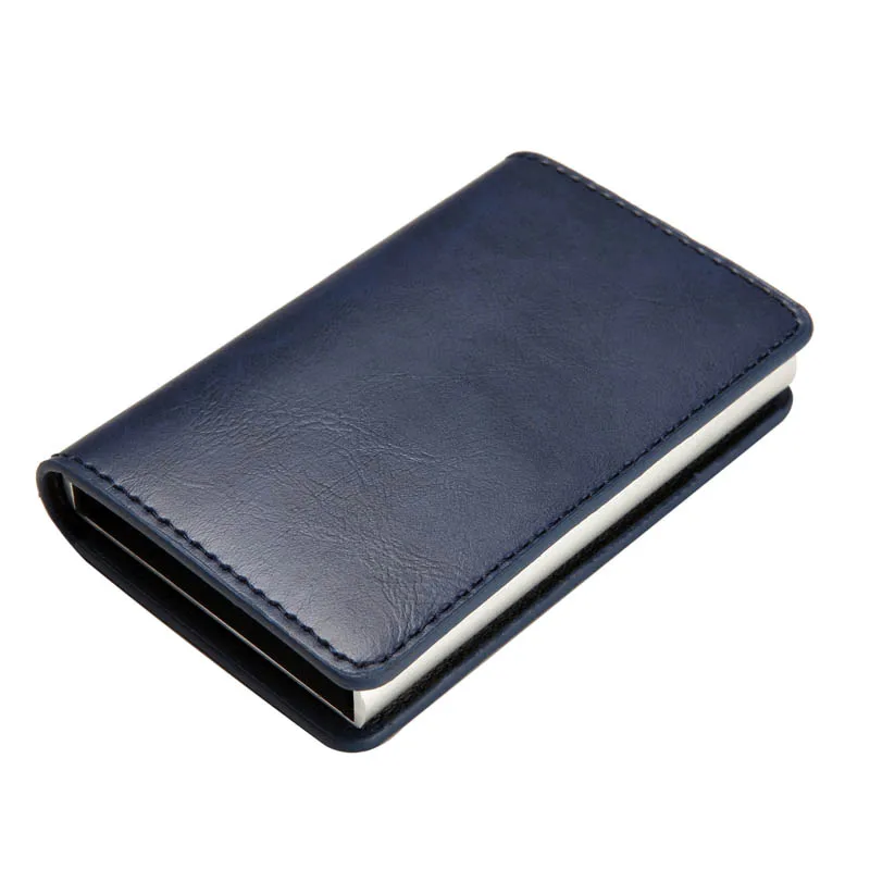 Maideduod 2019 New Men And Women Card id Holders RFID Aluminium Business Card Holder Crazy Horse PU Leather Travel Card Wallet