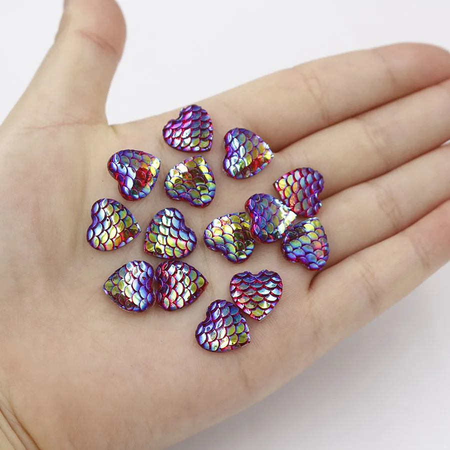 Fnixtar-Figurine d'écailles de poisson en résine, cabochon à dos plat, 100 pièces, 12mm, couleur AB brillante, artisanat de décoration