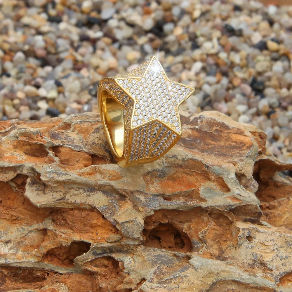 UWIN Ice Out Star Rings Gold Silver Color Full Iced Cubic Zirconia Hip Hop Ring Fashion Jewelry For Men And Women Drop Shipping