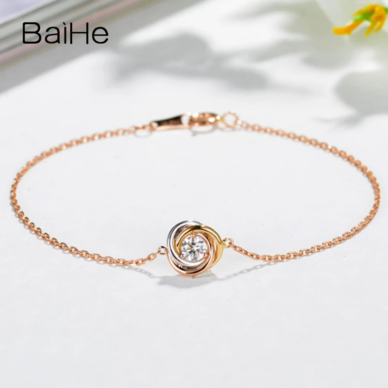 BAIHE Solid 18K Tricolor Gold 0.1ct H/SI Natural Diamond Flower Bracelet Women Trendy Fine Jewelry браслет браслеты pulseras