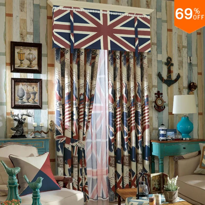 England curtain quality luxury print dodechedron curtain finished curtain for hall window United Kingdom flag collection Hobby