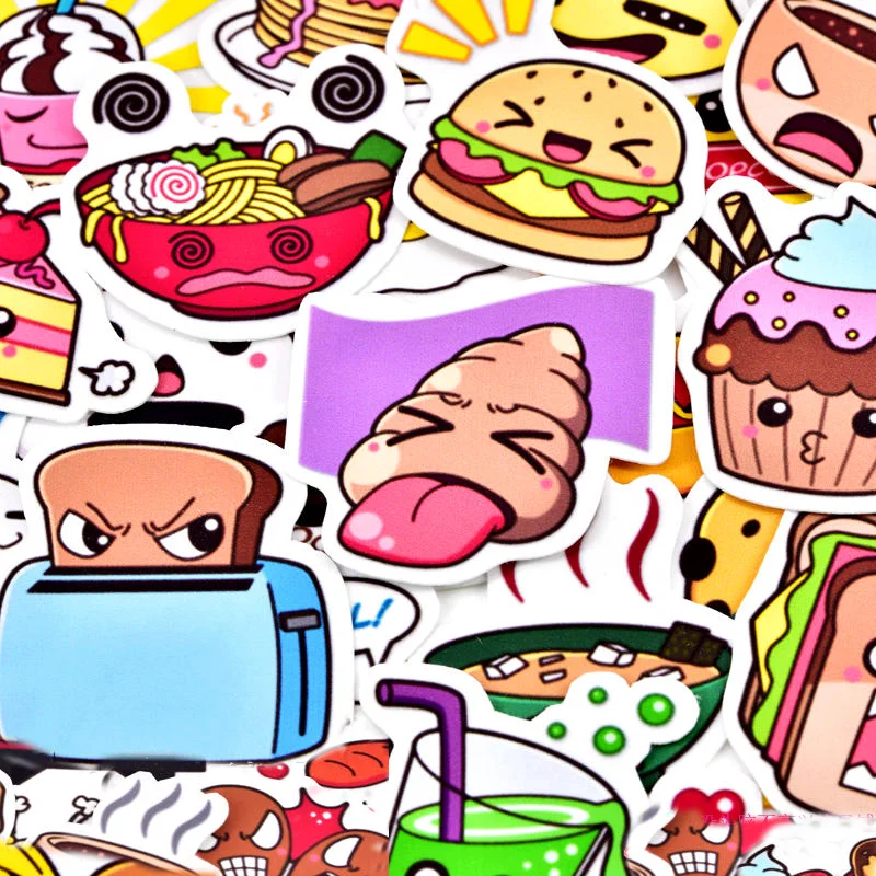 40pcs Cute Cartoon foods stickers scrapbooking For Phone Car Case Waterproof Laptop Bicycle Notebook Backpack Kids Toy Stickers