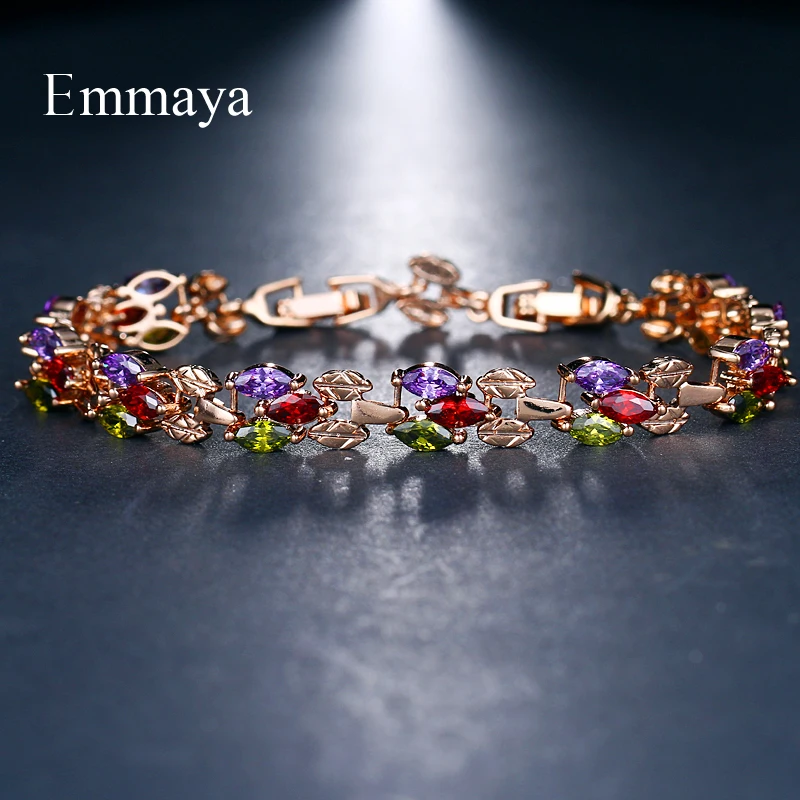 Emmaya Leaf Multicolor Bangles Classical Charm Shinny AAA CZ Bracelet Wholesale Jewelry for Female Party Gift