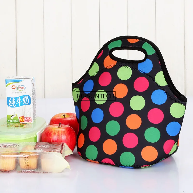 1Pack Universal Polka Dots Stripe Bear Insulated Lunch Tote Bag Cooler Box Neoprene lunchbox baby Waterproof Handbag Case