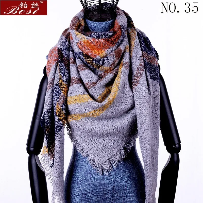 Winter cashmere plaid scarf shawl sjaal woman poncho triangle luxury brand bandana designer pashmina wrap large stoles luxury