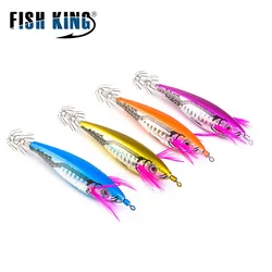 FISH KING 11.5g 3D Eyes Squid Hook Hard Octopus Fishing Lures Shrimp Squid Jigs Artificial Sea Fishing Bait Squid Lure