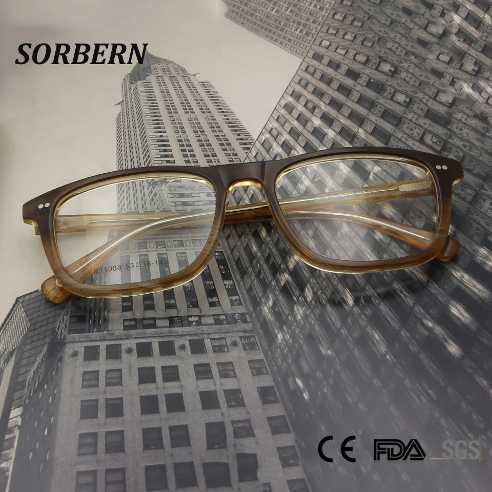 

SORBERN 2019 Men Glasses Square Acetate Nerd Black Eyeglasses Frames Vintage Women Optical Frame Clear Lens Spectacles Eyewear