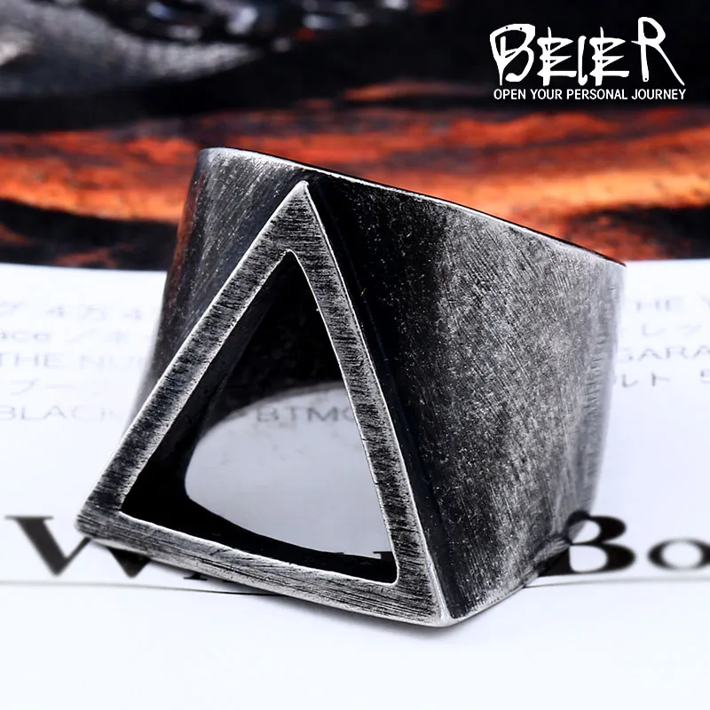 BEIER Stainless Steel Viking triangle Ring vintage Hammer retro punk  jewelry finger man Love Jewelry Drop shipping BR8-543