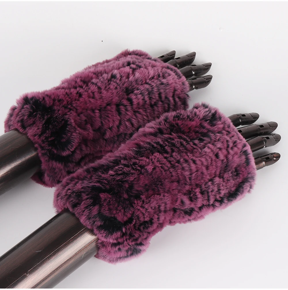 New Women 100% Real Genuine Knitted Rex Rabbit Fur Mittens Winter Warm Lady Real Fur Fingerless Gloves Handmade Knit Fur Mitten