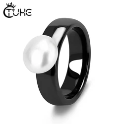 2018 Women Brand Ring Stainless Steel Silver Color Simulated Pearl Rings Healthy Ceramic Rings For Women Jewelry Wholesale