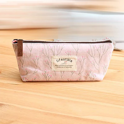 1 pçs bonito flor floral lápis saco para meninas lona caneta caso cosméticos bolsa de armazenamento com zíper bolsa escritório escola suprimentos