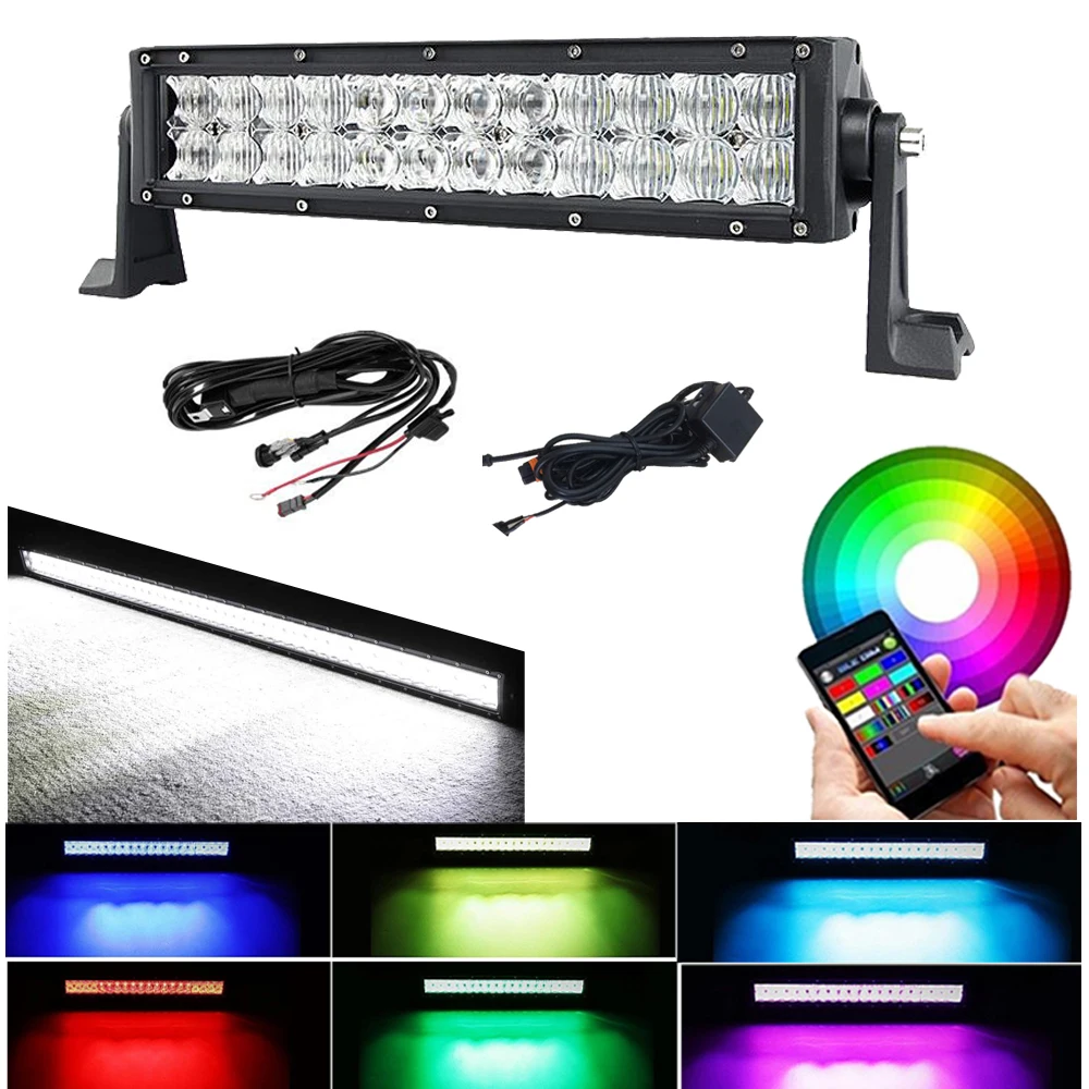 

14" INCH 72W 5D Lens Led Light Bar Spot Flood Combo RGB Color Change Strobe Flash Music Rock Lamp For ATV SUV TRUCK BOAT 4WD 4X4