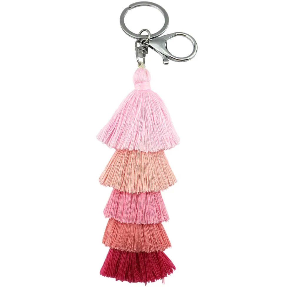 New 5 Layers Tassel Pinecone Tassel Key Chain Colorful Boho Key Chain Bag Accessories Tassel Bag Purse Rainbow Charm Accessories