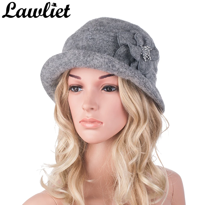 Winter Hat for Women 1920s Gatsby Style Flower Warm Wool Beret Winter Cap Ladies Beanies Church Hats Cloche Bonnet Fedoras A299