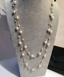 White Simulated Pearl Jewelry Multi-Layer Long Necklace Women Bijoux Fashion Classic Beads Chain Necklaces & Pendants Gift